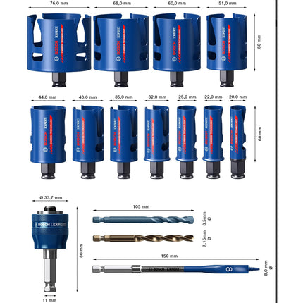 Bosch Tools,2608900489,Holesaw Construction Material Universal  | 15pc Set 20/22/25/32/35/40/44/51/60/68/76mm