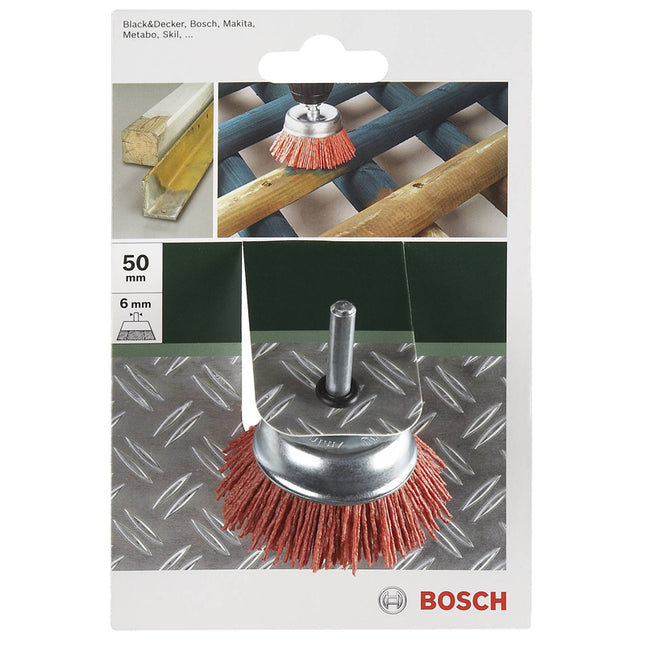 Bosch Tools,2609256523,Wire Cup Brush Nylon Wire with Aluminum Oxide G80 Shank 6x50 mm