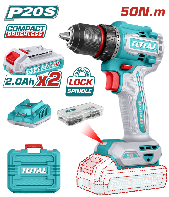 TDLI205062Total Toolsتول 20 فولت م钻تأثير لاسلكي مدمج بدون فرش 50 نيوتن متر