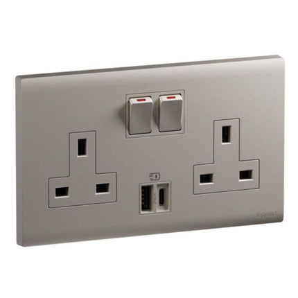 MEC33076CHLegrandأوبريا مقبس تبديل ثنائي BS 13A مع USB A+C 27W ذهبي