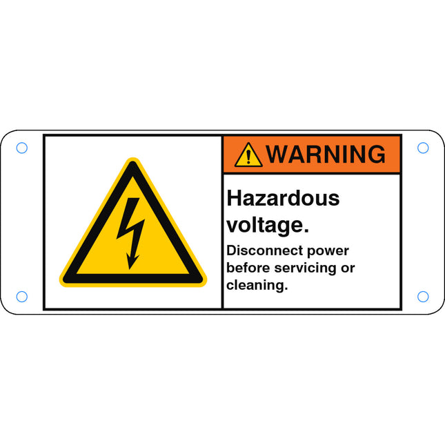 ISO Safety Sign  Hazardous voltage Disconnect power before servicing or cleaning