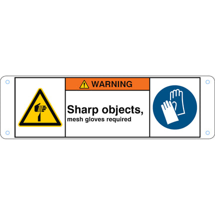 ISO Safety Sign  Sharp objects mesh gloves required