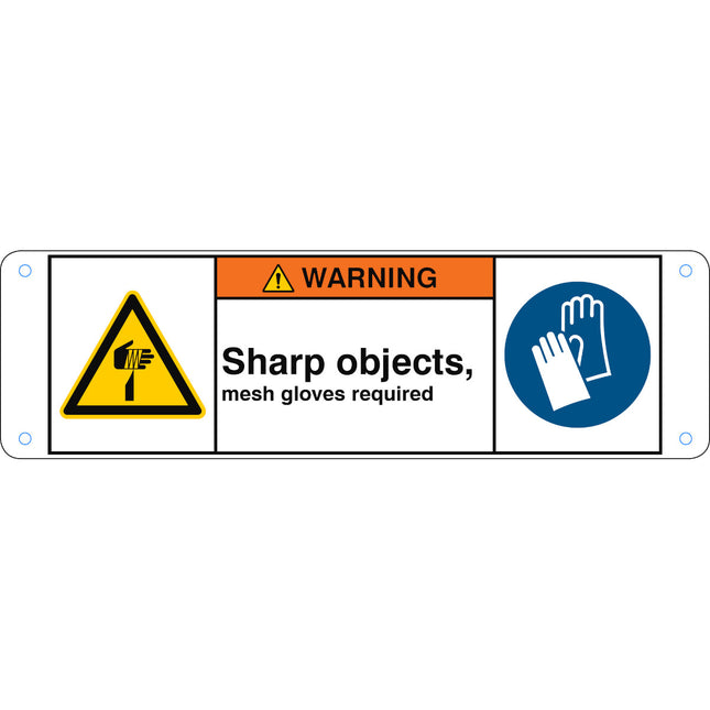 ISO Safety Sign  Sharp objects mesh gloves required