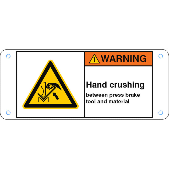 ISO Safety Sign  Hand crushing between press brake tool and material