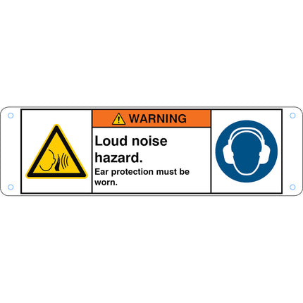 ISO Safety Sign  Loud noise hazard Ear protection must be worn