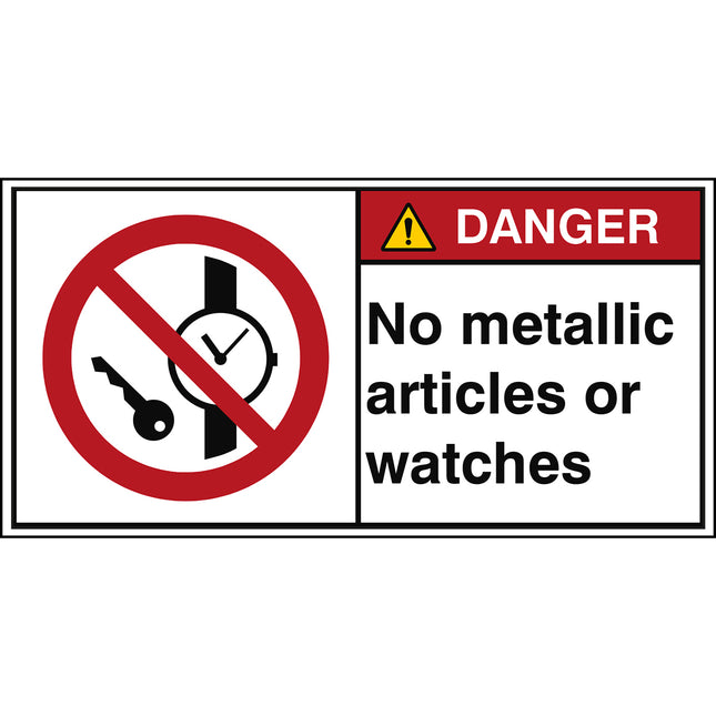 ISO Safety Sign  No metallic articles or watches