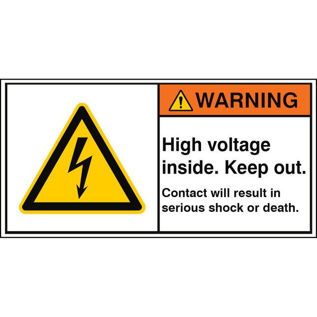 ISO Safety Sign  High voltage inside Keep out Contact will result in serious shock or death