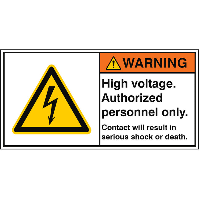 ISO Safety Sign  High voltage Authorized personnel only Contact will result in serious shock or death