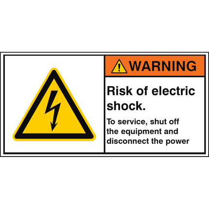 ISO Safety Sign  Risk of electric shock To service shut off the equipment and disconnect the power