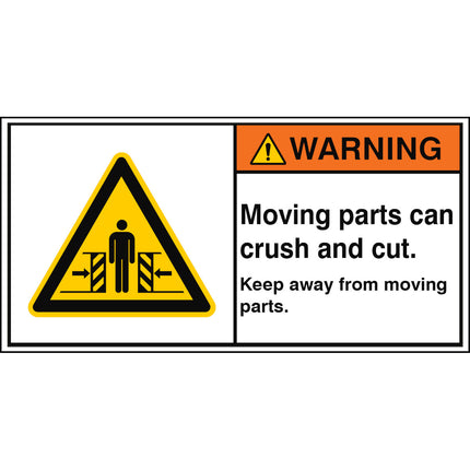 ISO Safety Sign  Moving parts can crush and cut Keep away from moving parts