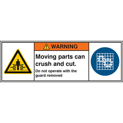 ISO Safety Sign  Moving parts can crush and cut Do not operate with the guard removed