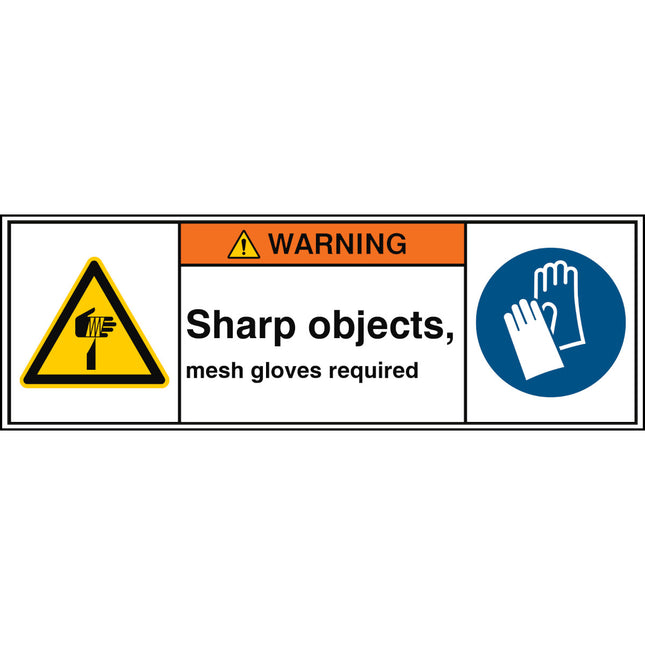 ISO Safety Sign  Sharp objects mesh gloves required