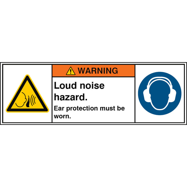 ISO Safety Sign  Loud noise hazard Ear protection must be worn