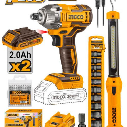 COSLI23011INGCOمجموعة INGCO COSLI23011 اللاسلكية 20V بقطعتين مع مفتاح التأثير