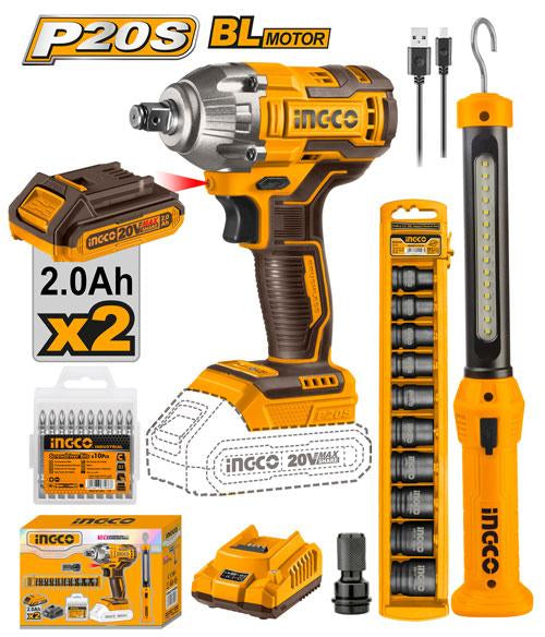 COSLI23011INGCOمجموعة INGCO COSLI23011 اللاسلكية 20V بقطعتين مع مفتاح التأثير