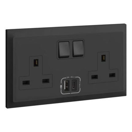 617744Legrandبيلانكو إس - مقبس كهربائي مزدوج مع مفتاح 13 أمبير USB نوع A+C أنثراسايت