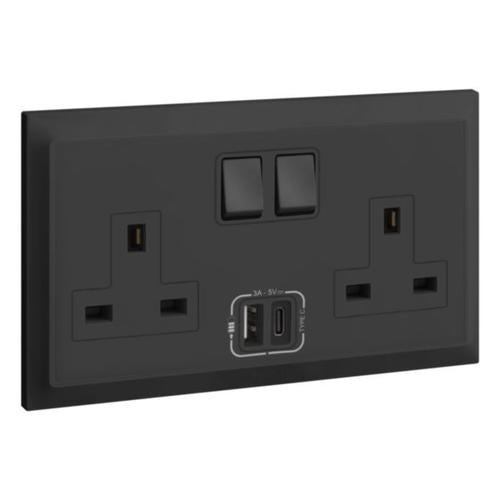 617744Legrandبيلانكو إس - مقبس كهربائي مزدوج مع مفتاح 13 أمبير USB نوع A+C أنثراسايت