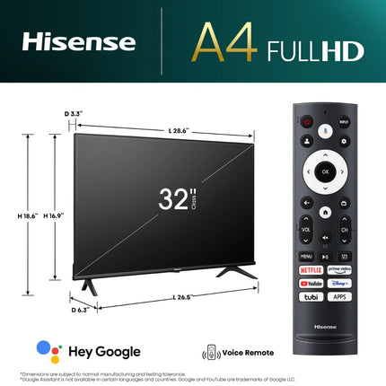 Hisense 32" FHD Smart Google TV , 32A4K