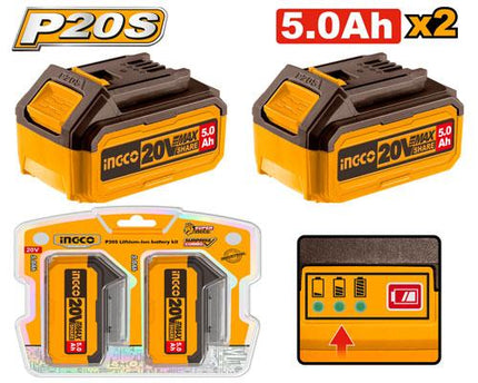 COSLI240464INGCOمجموعة بطاريات ليثيوم أيون INGCO P20S 20V مع بطاريتين 5.0Ah