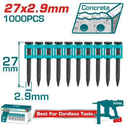 TAC02271Total Toolsمسامير الإطلاق المستمر TAC02271 27 مم 1000 قطعة فولاذ