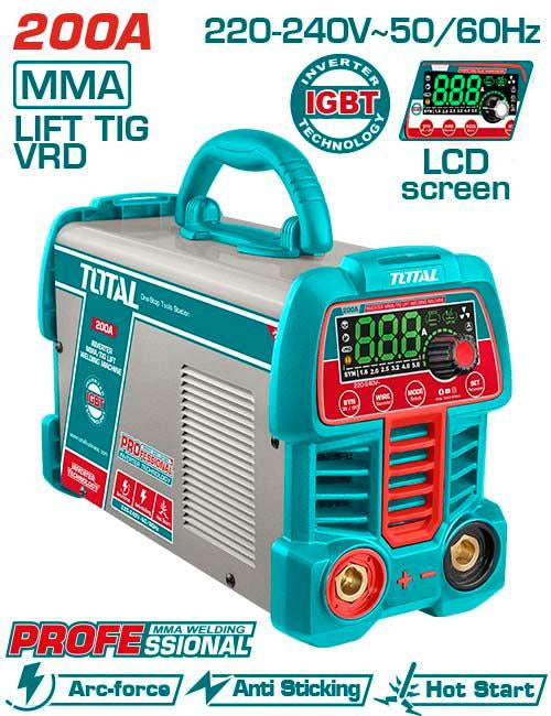 TW2200691Total Toolsماكينة لحام TOTAL TW2200691 إنفرتر MMA/TIG برفع 200A