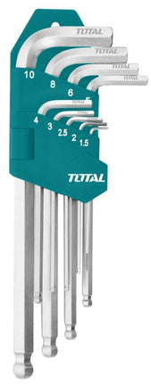 THT106291Total Toolsمجموعة مفاتيح سادسة TOTAL 9 قطع برأس كروي مطلية بالكروم