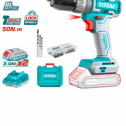 TDLI20508Total Toolsمثقاب تأثيري بدون فرشاة Li-ion TIDLI20508