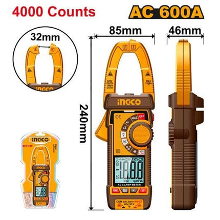 DCM66001INGCOمقياس التيار الرقمي INGCO AC Clamp Meter DCM66001 600A