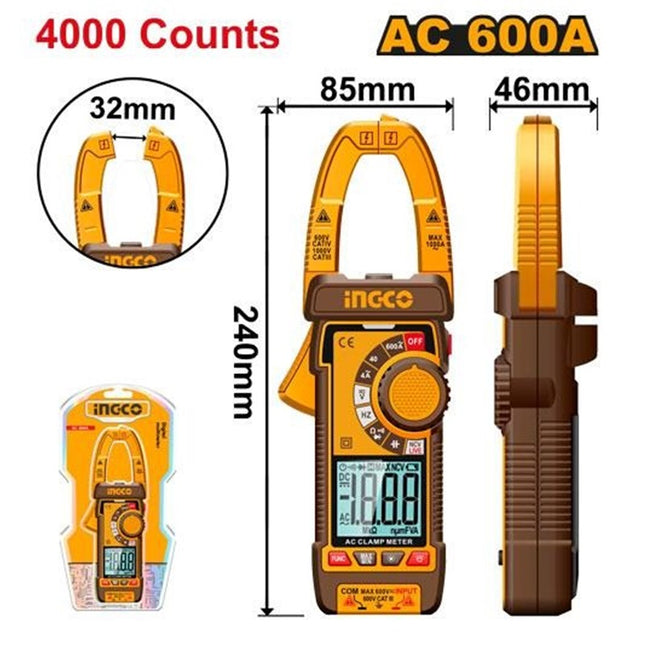 DCM66001INGCOمقياس التيار الرقمي INGCO AC Clamp Meter DCM66001 600A