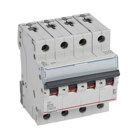 403419Legrandقاطع دائرة ليجراند MCB TX3 6000A رباعي الأقطاب 25A منحنى B