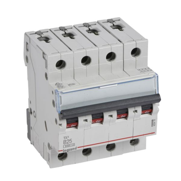 403419Legrandقاطع دائرة ليجراند MCB TX3 6000A رباعي الأقطاب 25A منحنى B