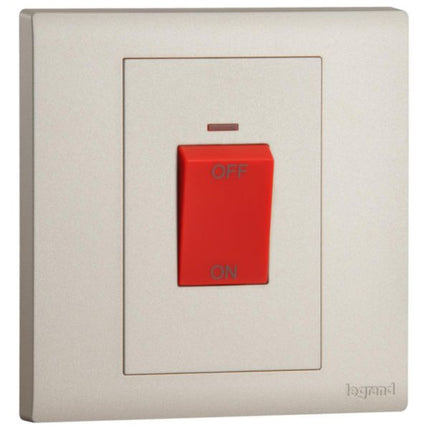 MEC21029CHLegrandمفتاح أوبريا أحادي الحزمة 1W 45A ثنائي القطب مع مؤشر LED أحمر لون شمبانيا