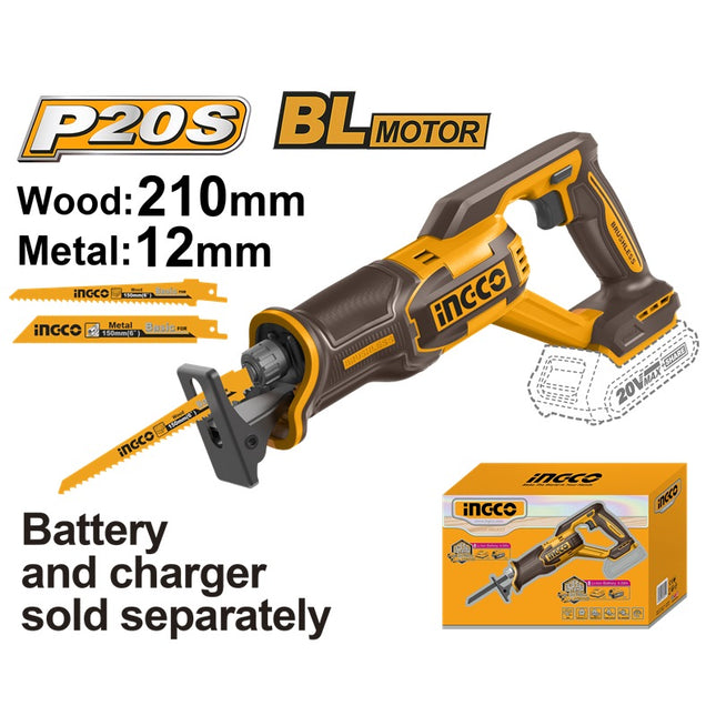 CRSLI2108INGCOمنشار ترددي INGCO 20V بدون فرش بتقنية ليثيوم أيون CRSLI2108 بدون بطارية