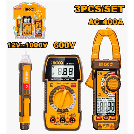DM3068INGCOطقم اختبار INGCO ثلاثي الأجزاء - مقياس متعدد رقمي وملقط تيار متناوب وكاشف DM3068