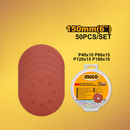 AKRS1500511INGCOمجموعة أوراق الصنفرة 50 قطعة من إنجكو 150 ملم AKRS1500511