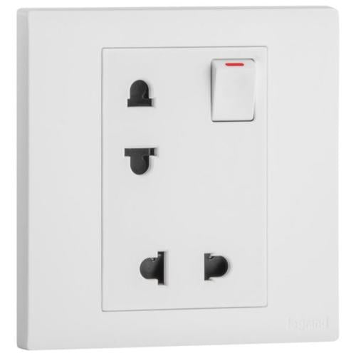 MEC32048WHLegrandمقبس أوبريا أحادي الفتحة يورو-أمريكي 16 أمبير ثنائي القطب مع مفتاح أبيض مات