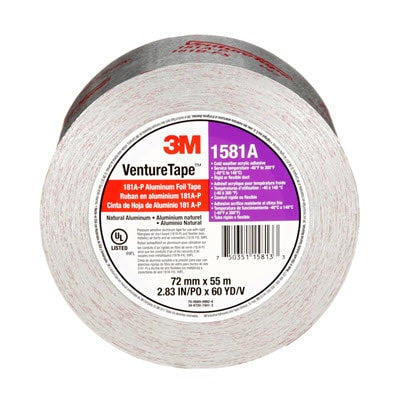 007503511581333Mشريط 3M Venture Tape UL181A-P رقائق الألومنيوم الفضي 1581A
