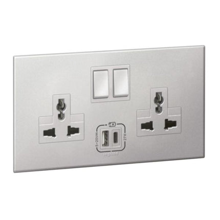 571094Legrandأرتيور مقبس متعدد المعايير ثنائي مع شاحن USB A+C 27W