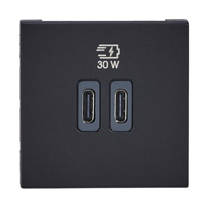 077633LLegrandشاحن Mosaic بمنفذ USB 2 وحدة 30W من نوع C مع Power Delivery أسود