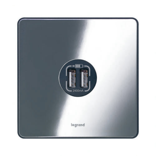 832244Legrandشاحن يو إس بي مزدوج Synergy Sleek من النوع A فولاذ مقاوم للصدأ مصقول