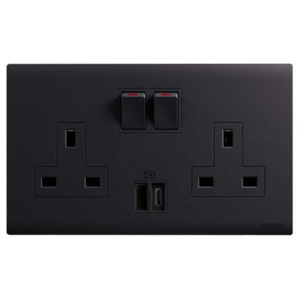 MEC33076BLLegrandمقبس أوبريا ثنائي المجموعة BS 13A محمي مع USB A+C 27W أسود مات