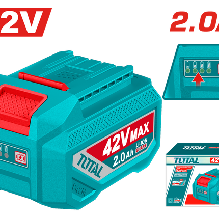 TFBLI42201Total Toolsبطارية TOTAL بجهد 42 فولت ليثيوم أيون 2.0Ah مع مؤشر LED