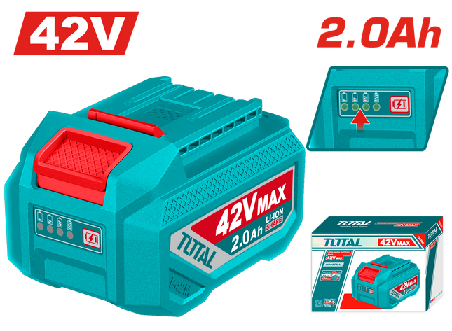 TFBLI42201Total Toolsبطارية TOTAL بجهد 42 فولت ليثيوم أيون 2.0Ah مع مؤشر LED