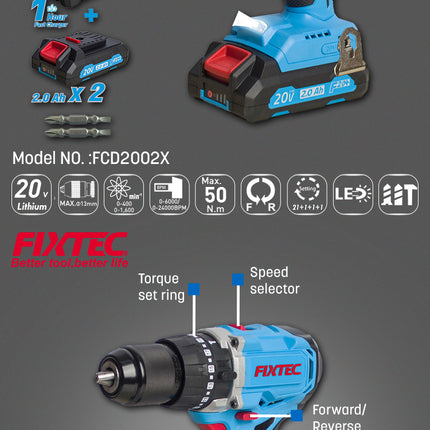FCD2002LXFixtecمثقب التأثير بدون فرش 20 فولت بالليثيوم أيون FCD2002X احترافي