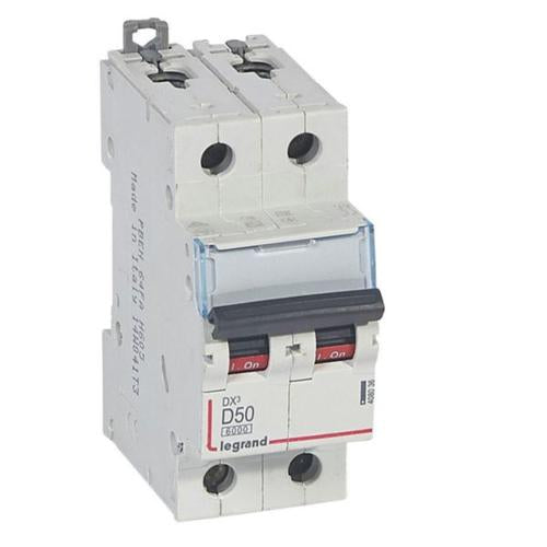 408036Legrandقاطع دورة MCB DX3 من ليجراند 6000A ثنائي القطب 50A منحنى D