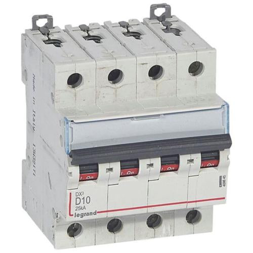 409845Legrandقاطع دائرة ليجراند DX3 رباعي الأقطاب 10A منحنى D