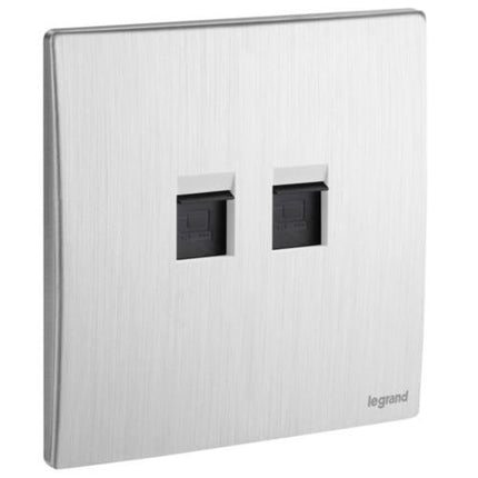 مقبس RJ45 مزدوج Legrand Mallia Senses فئة 6 STP بتشطيب ألومنيوم مصقول ...