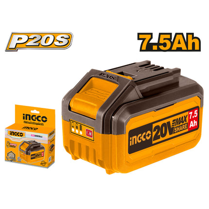 FBLI2075INGCOبطارية INGCO P20S بجهد 20V أيون الليثيوم 7.5Ah FBLI2075