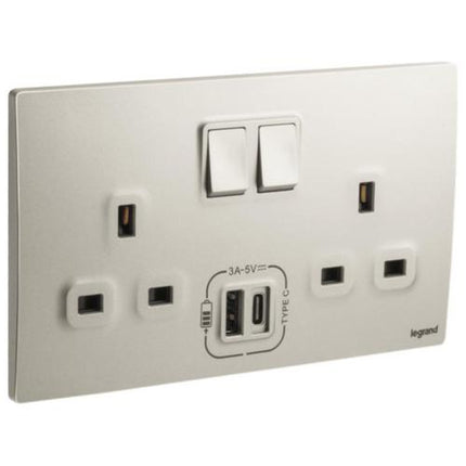 281136CHLegrandماليا سينسيس مقبس كهربائي بريطاني ثنائي مع شواحن USB
