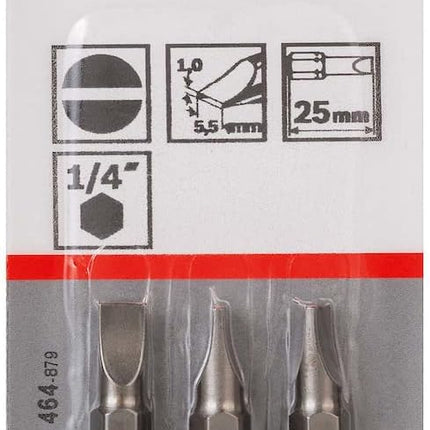 Screwdriver Bit SL1.0x5.5 25mm 1/4" C6.3 Shank Extra-Hard 3pcs